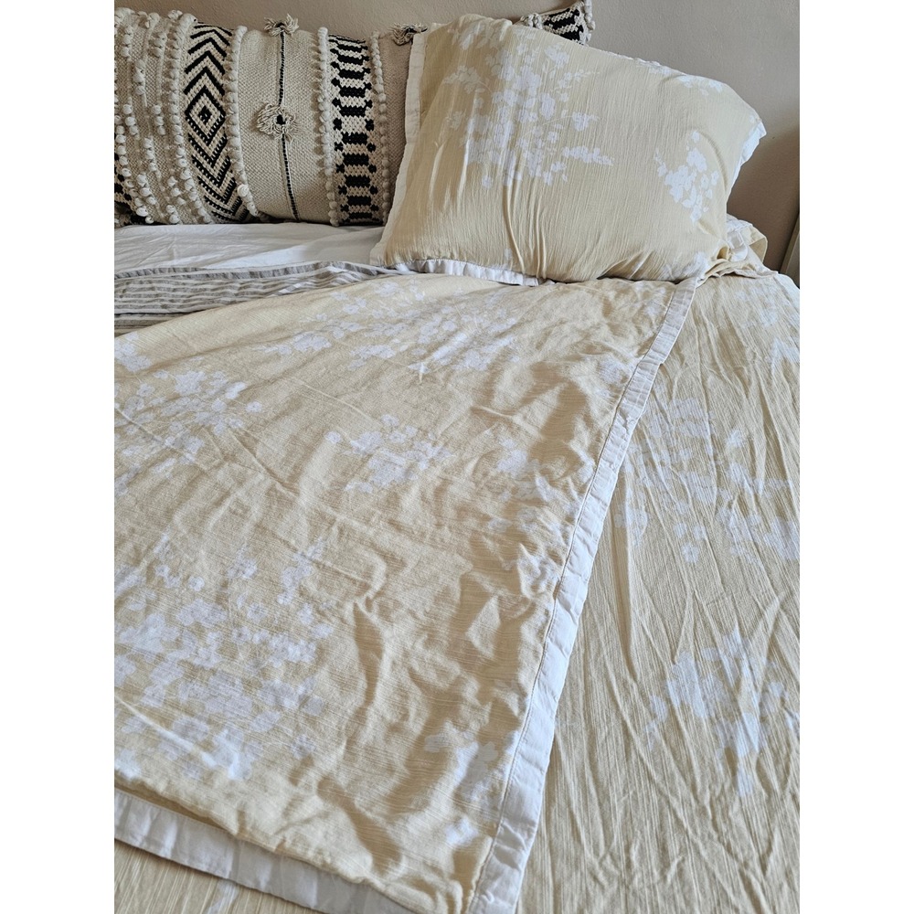 Fieldcrest Yellow White Floral Cotton Duvet Cover + Pillow Sham Set Cottagecore